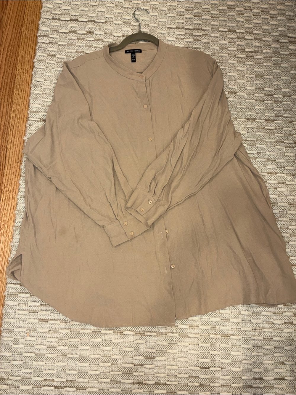 Eileen Fisher Beige Crew-Neck Button Front Blouse